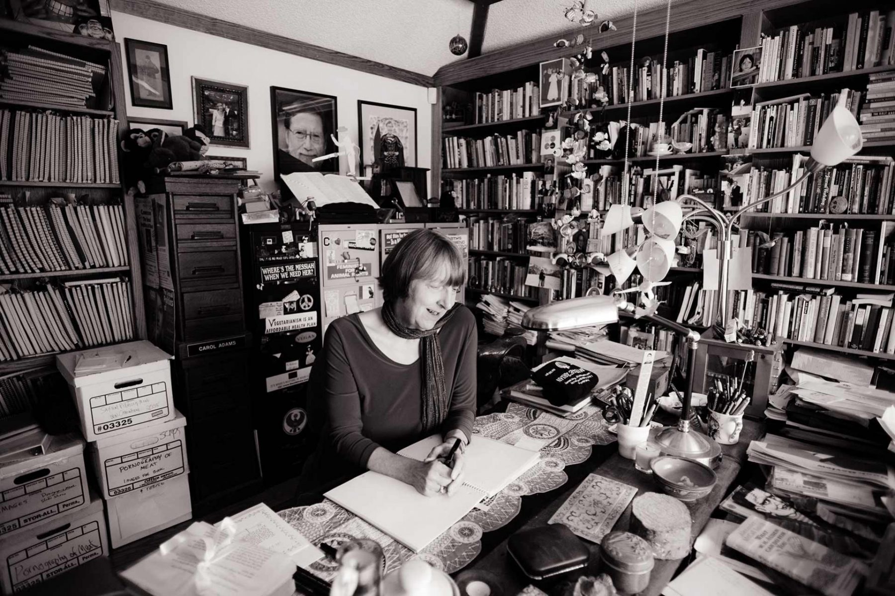 Carol J. Adams, famed author of The Sexual Politics of Meat, at her home in Texas. USA, 2015